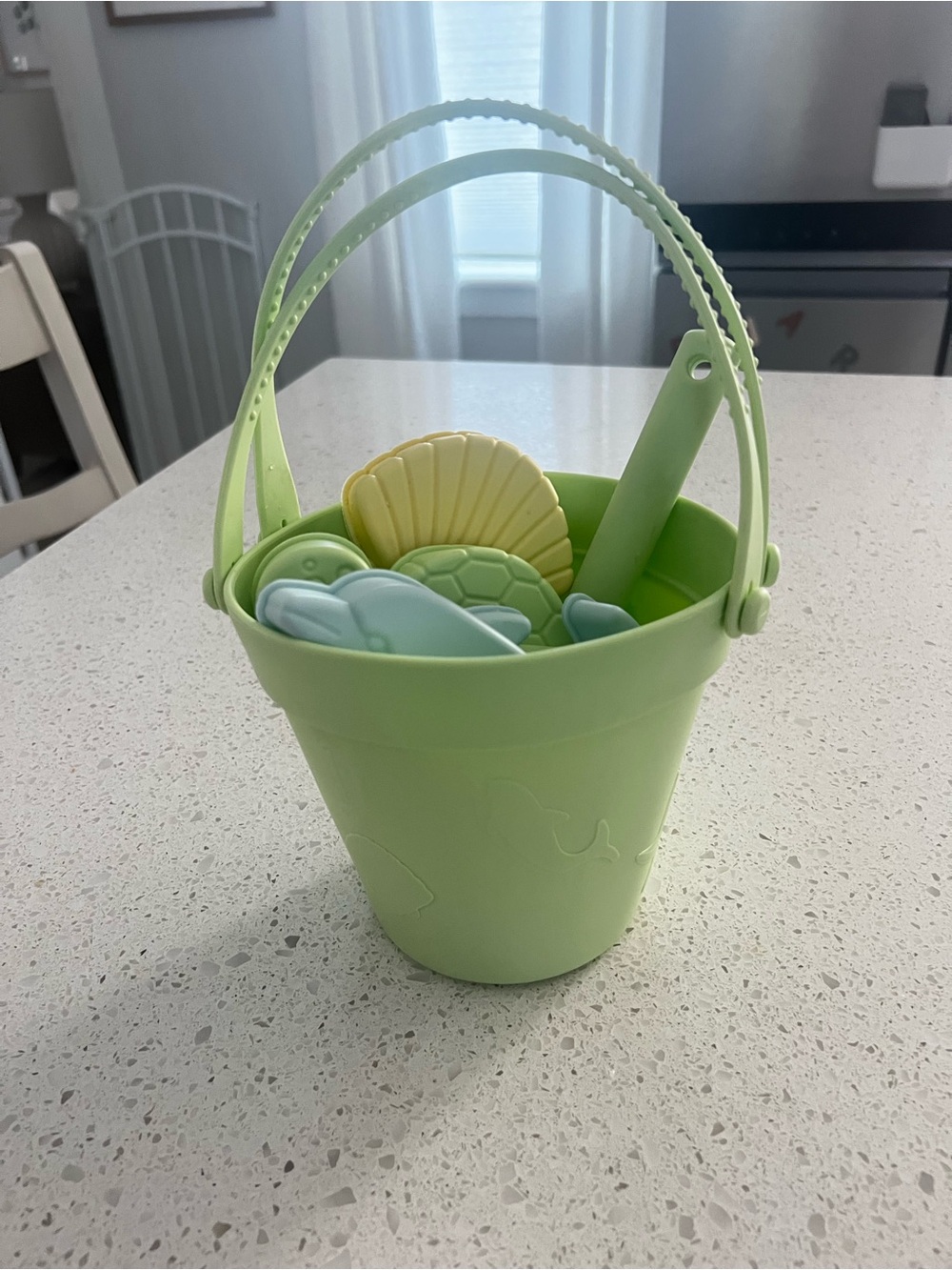Green Beach Toy Bucket with Shell & Sea Animal Molds